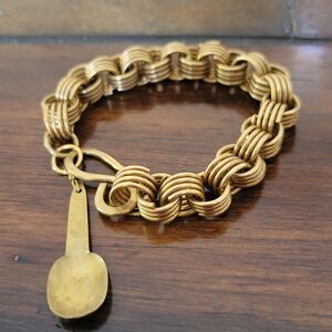 Gold Tone Rolo Chain Bracelet  Spoon Charm 7.5 In.